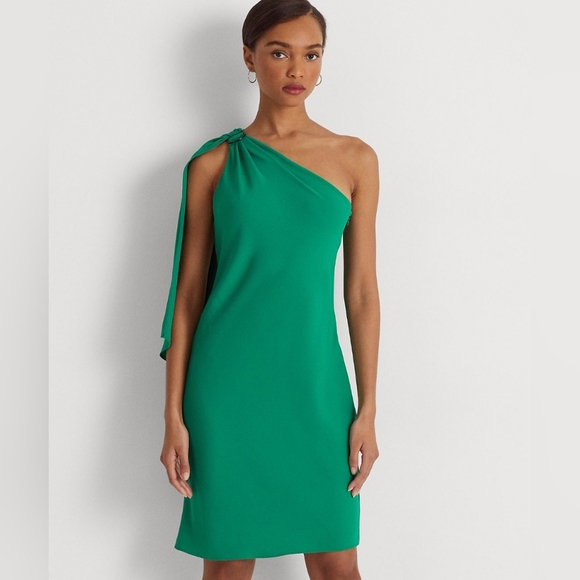 Lauren Ralph Lauren Georgette One-shoulder Cocktail Dress In Palm Leaf